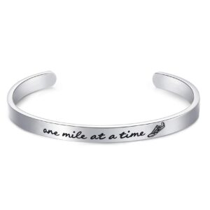 lparkin marathon runners gifts bracelet running jewelry men women one mile at a time bracelet 1/4” x 6" stainless steel polished finish