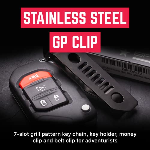 GPCA - GP Money Clip, Belt Key Holder, Heavy-Duty Keychain Clip for Outdoor and Daily Use, Handy 7 Slot Wrangler Grill Pattern, Stainless Steel, Gift for Jeep Enthusiast Dad - Jet Black