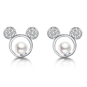 sluynz 925 sterling silver sparkling cz mouse studs earrings for women teens cute mouse earrings (silver)