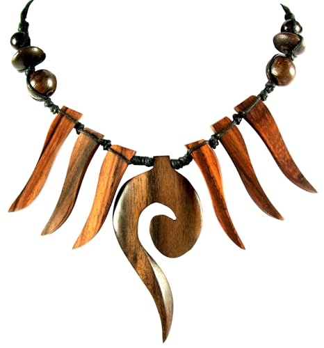 Swimmi Natural Sono Wood Necklace for Women, adjustable 18 to 28 inches Waxed Cord Wooden Necklace Handemade Swirl Boho Tribal Wooden Necklace Jewelry DA033