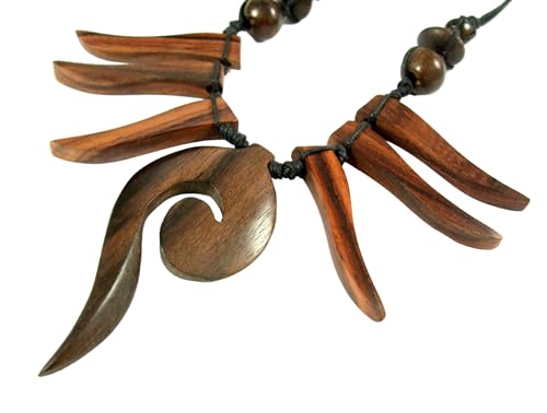 Swimmi Natural Sono Wood Necklace for Women, adjustable 18 to 28 inches Waxed Cord Wooden Necklace Handemade Swirl Boho Tribal Wooden Necklace Jewelry DA033