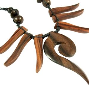 Swimmi Natural Sono Wood Necklace for Women, adjustable 18 to 28 inches Waxed Cord Wooden Necklace Handemade Swirl Boho Tribal Wooden Necklace Jewelry DA033