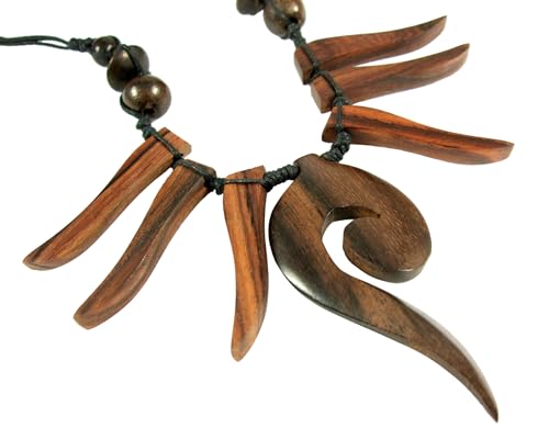 Swimmi Natural Sono Wood Necklace for Women, adjustable 18 to 28 inches Waxed Cord Wooden Necklace Handemade Swirl Boho Tribal Wooden Necklace Jewelry DA033