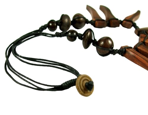 Swimmi Natural Sono Wood Necklace for Women, adjustable 18 to 28 inches Waxed Cord Wooden Necklace Handemade Swirl Boho Tribal Wooden Necklace Jewelry DA033