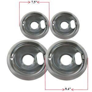 KITCHEN BASICS 101 Made in the USA 4 Pack (2) 6" & (2) 8" Replacement Chrome Drip Pans for Whirlpool W10278125 W10196405 W10196406