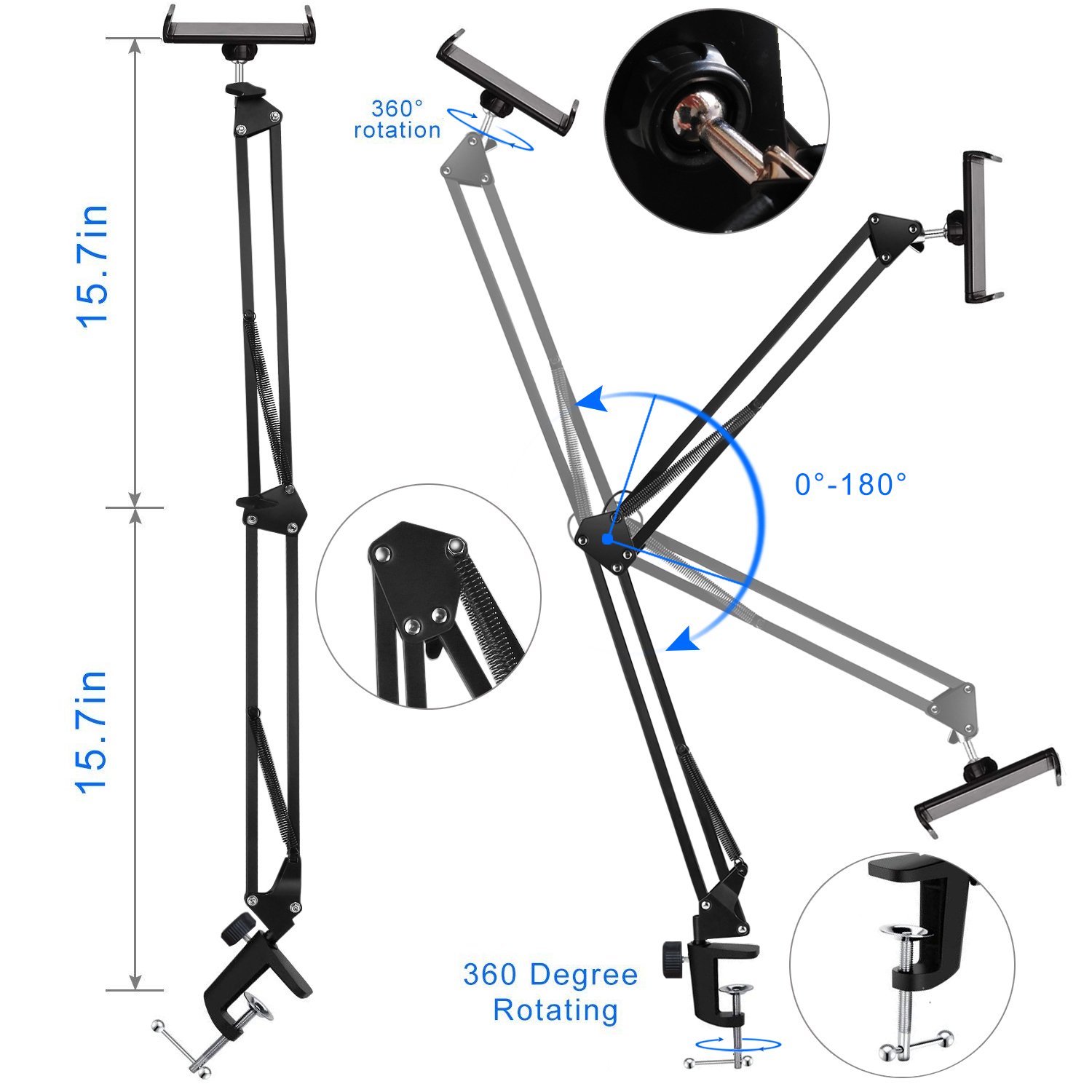 Tablet Arm Mount Stand Holder, Nintendo Switch Stand with Sturdy Aluminum Arm for iPad,iPad air,iphoneX,iphone 8/7,Samsung Galaxy