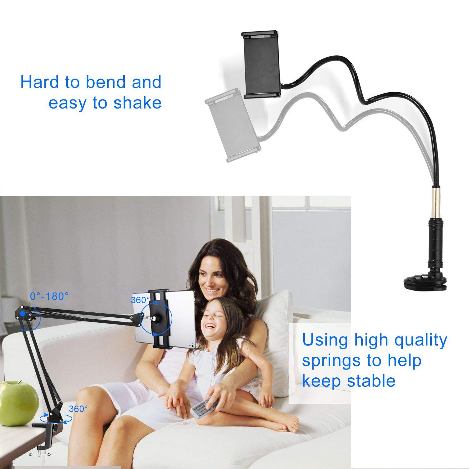 Tablet Arm Mount Stand Holder, Nintendo Switch Stand with Sturdy Aluminum Arm for iPad,iPad air,iphoneX,iphone 8/7,Samsung Galaxy