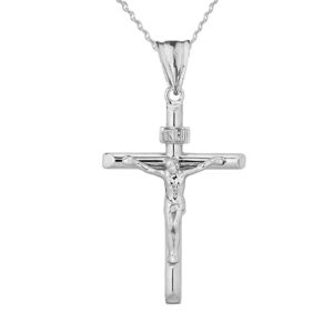 .925 Sterling Silver 1.17” INRI Crucifix Jesus Christ on the Holy Cross Pendant Necklace, 20" Rolo Chain