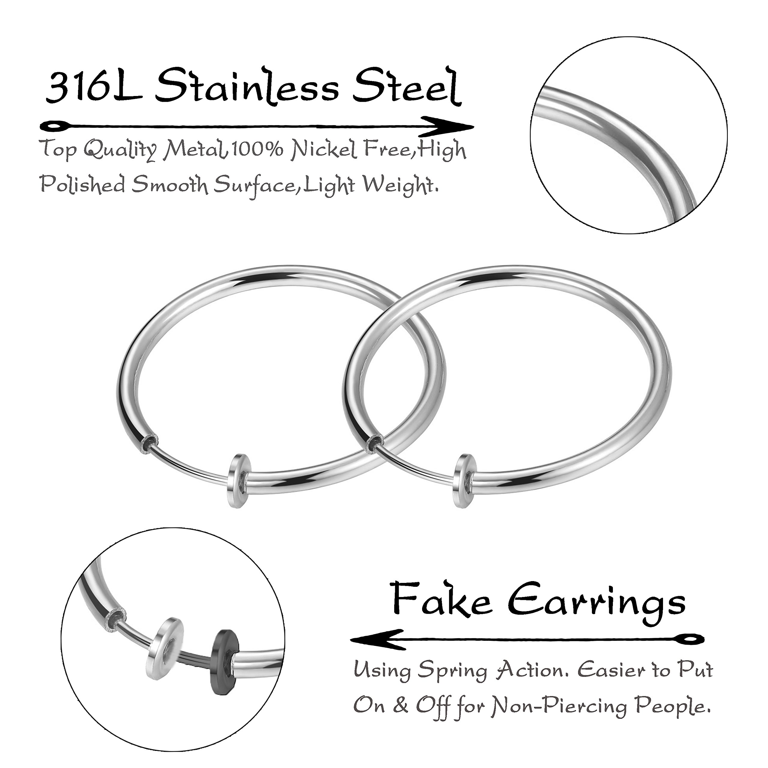 Keklle Stainless Steel 4 Pairs Clip On Hoop Earrings for Women Men Non Pierced Earrings (A:Silver-Tone)