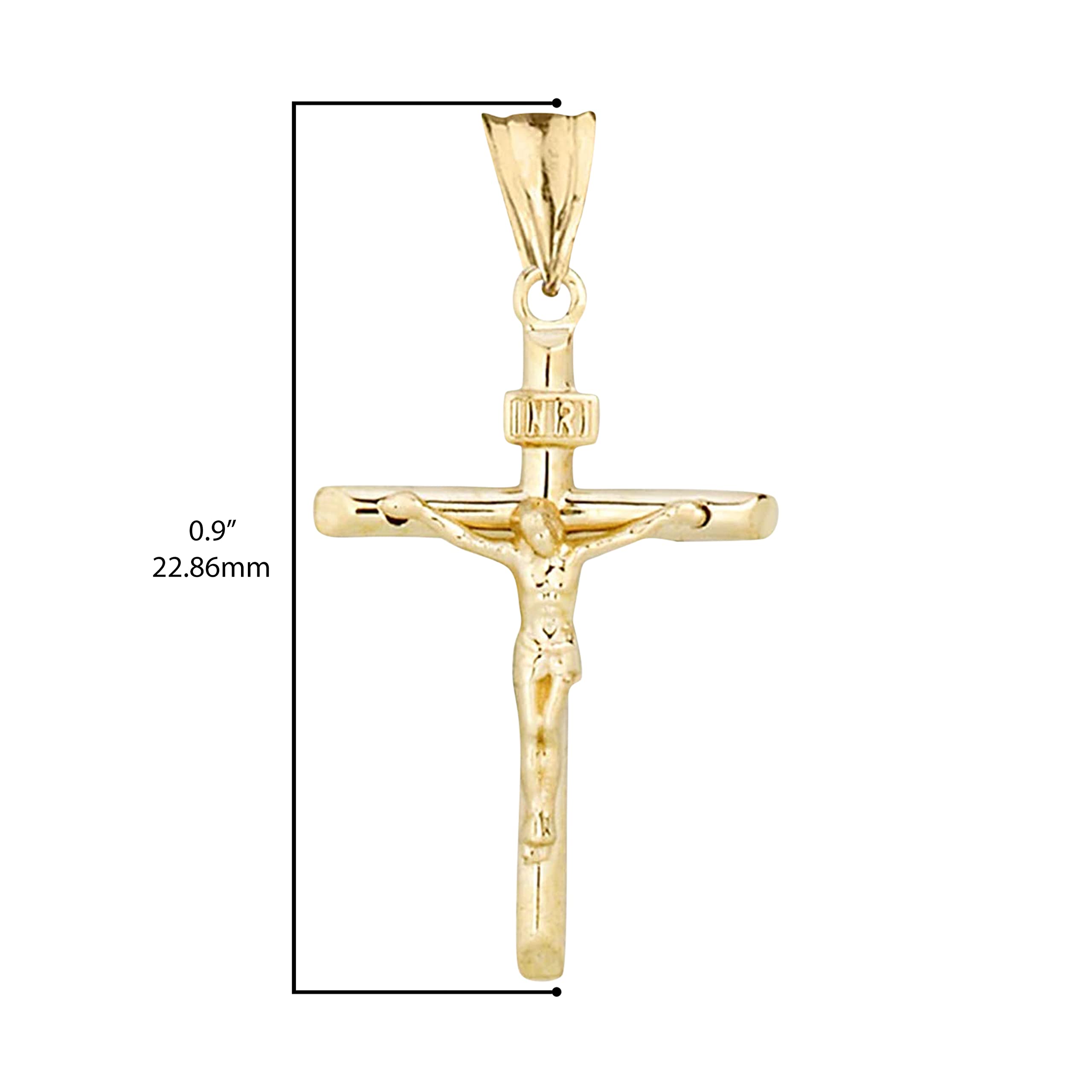 14K Yellow Gold 9/10" Christian Catholic Jesus Christ on INRI Cross Crucifix Pendant Charm