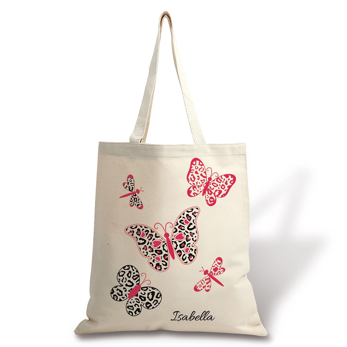 Lillian Vernon Personalized Canvas Tote - Fun Leopard Print Butterfly Design, 100% Cotton Fabric, Custom Printed, 15 inch x 16 inch, Cute Bags for Kids