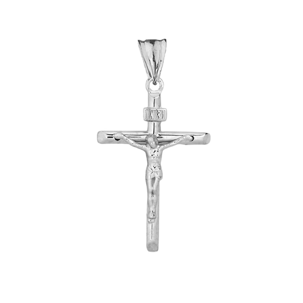 Dainty Jesus Christ INRI Crucifix Cross Pendant (0.90") in Solid Sterling Silver