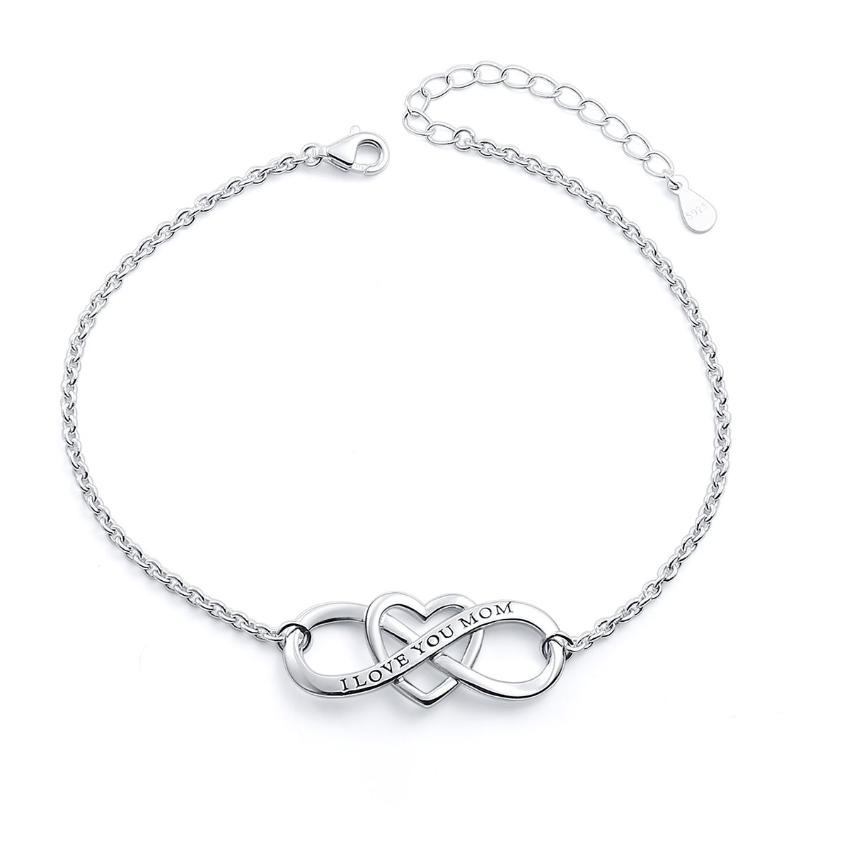 DAOCHONG I Love You Mom S925 Sterling Silver Heart Infinity Bracelet for Mother Mama Mommy Mum Mama Birthday Jewelry