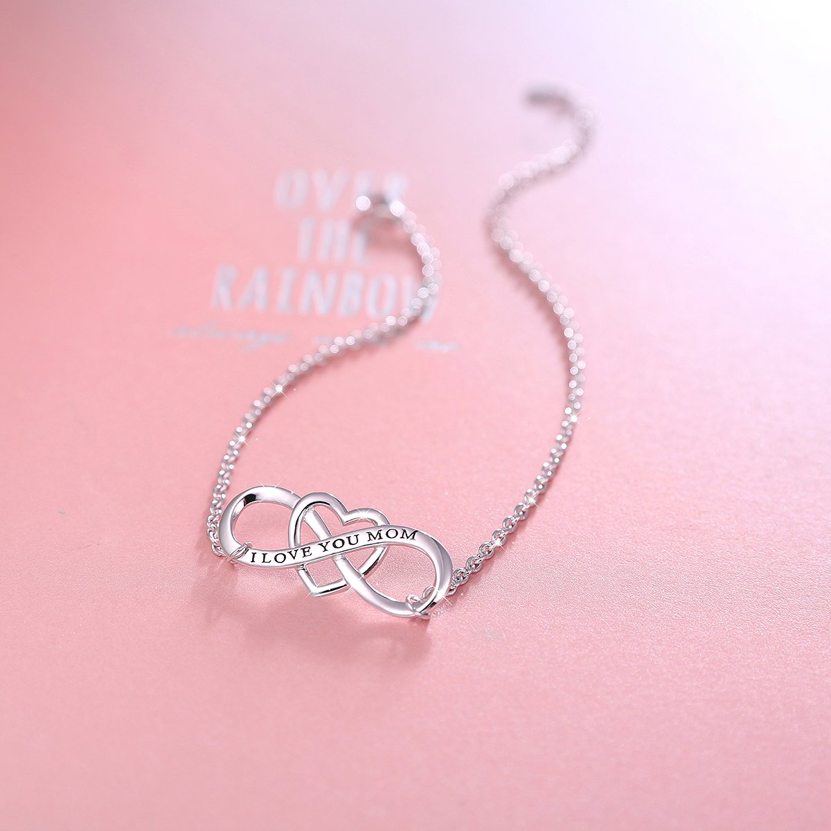 DAOCHONG I Love You Mom S925 Sterling Silver Heart Infinity Bracelet for Mother Mama Mommy Mum Mama Birthday Jewelry