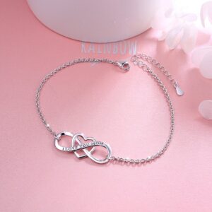 DAOCHONG I Love You Mom S925 Sterling Silver Heart Infinity Bracelet for Mother Mama Mommy Mum Mama Birthday Jewelry