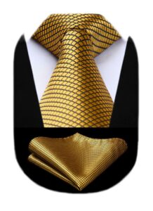 hisdern gold ties for men yellow gold tie pocket square set classic gold mens ties silk woven necktie handkerchief formal business neckties party