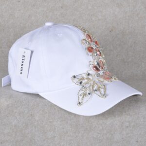 Elonmo Cute Big Flowers Womens Baseball Cap Jewel Rhinestone Bling Hats Jeans Wash Denim Adjustable Gift for Her (Flower-White)