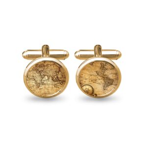 World Map Cufflinks Wedding Personalised Gifts for Father Grandfather Dad Tie ZUNON (World map Cufflinks gold)