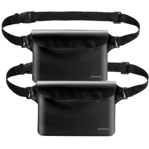 waterproof waist pouch 2-pack | beach accessories waterproof fanny pack dry bag for swimming snorkeling sailing kayaking pool water parks | keep your phone wallet safe and dry (black & black)