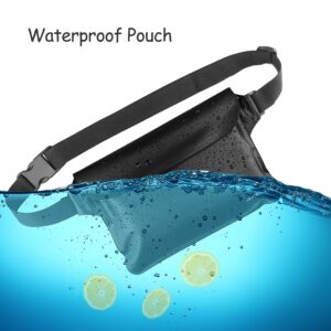 Waterproof Waist Pouch 2-Pack | Beach Accessories Waterproof Fanny Pack Dry Bag for Swimming Snorkeling Sailing Kayaking Pool Water Parks | Keep Your Phone Wallet Safe and Dry (Black & Black)