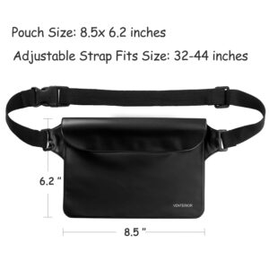 Waterproof Waist Pouch 2-Pack | Beach Accessories Waterproof Fanny Pack Dry Bag for Swimming Snorkeling Sailing Kayaking Pool Water Parks | Keep Your Phone Wallet Safe and Dry (Black & Black)