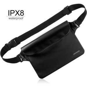 Waterproof Waist Pouch 2-Pack | Beach Accessories Waterproof Fanny Pack Dry Bag for Swimming Snorkeling Sailing Kayaking Pool Water Parks | Keep Your Phone Wallet Safe and Dry (Black & Black)