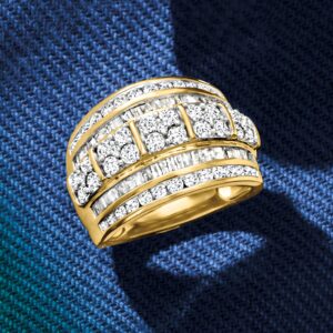 Ross-Simons 2.00 ct. t.w. Baguette and Round Diamond Multi-Row Ring in 18kt Gold Over Sterling. Size 10