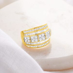 Ross-Simons 2.00 ct. t.w. Baguette and Round Diamond Multi-Row Ring in 18kt Gold Over Sterling. Size 10