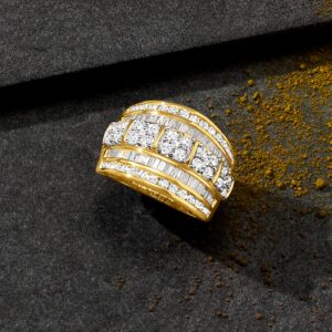 Ross-Simons 2.00 ct. t.w. Baguette and Round Diamond Multi-Row Ring in 18kt Gold Over Sterling. Size 10