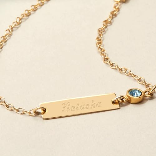 EVE'S ADDICTION Custom Engraved Gold Tone Birthstone Name Bar Bracelet - Birthstone Bracelet - Name Bracelet - Personalized Bracelet for Her - Gift for Mom - Gifts for Mom