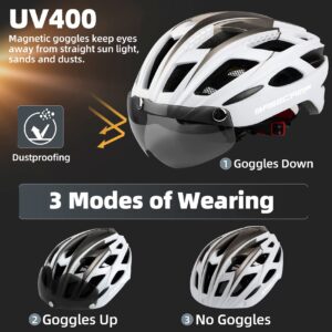 Bike Helmet, Basecamp Bicycle Helmet with Rear Light & Detachable Magnetic Goggles Lightweight Cycling Helmet Adjustable for Adult Men Women Mountain & Road (BC-069)