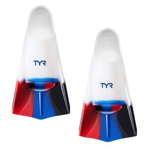 tyr stryker silicone swim fin for racing and training, x-large, navy/red/clear