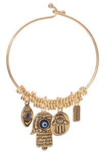 artisan owl hamsa hand evil eye dangling charm protection bracelet (gold tone)