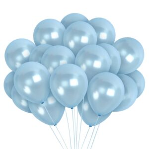 Treasures Gifted Metallic Light Blue Balloons - Baby Blue Balloons, Pastel Blue Balloons 12 Inch - Pastel Latex Balloons, Dusty Blue Balloons - Sky Blue Balloons - Metallic Blue Balloons 72