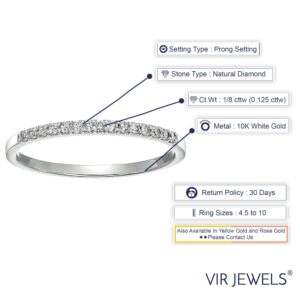 VIR JEWELS 1/8 cttw Diamond Wedding Anniversary Band for Women, Round Diamond Engagement Ring 10K White Gold Prong Set 0.125 cttw, Size 10