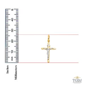 Solid 14K Gold Figaro Chain Two-Tone Cross Pendant Crucifix Necklace -Choose Chain Length and Width (20.0, Figaro Chain - 2.3 mm)