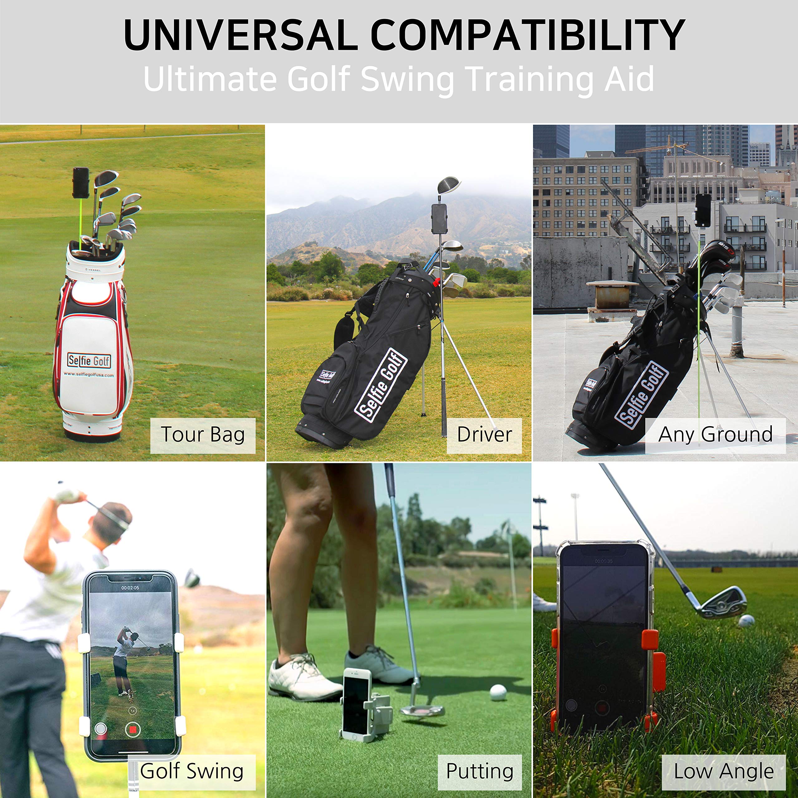 Selfie Golf Record Golf Swing - Cell Phone Holder Golf Analyzer Accessories | Winner of The PGA Best Product | Selfie Putting Training Aids Works with Any Golf Bag and Alignment Stick