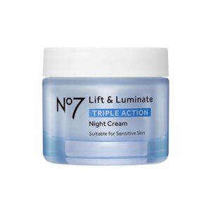 No7 Lift & Luminate Triple Action Night Cream - Anti-Wrinkle, Collagen Peptide Moisturizer with Skin Firming Hyaluronic Acid & Hibiscus - Helps Even Skin Tone for a Radiant Complexion (1.7 Fl Oz)