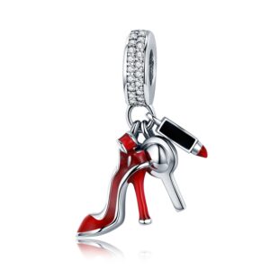 xoyoyzu 925 sterling silver high-heeled shoes dangle charms clear cz charms fit snake chain bracelet and necklace (red shoes)