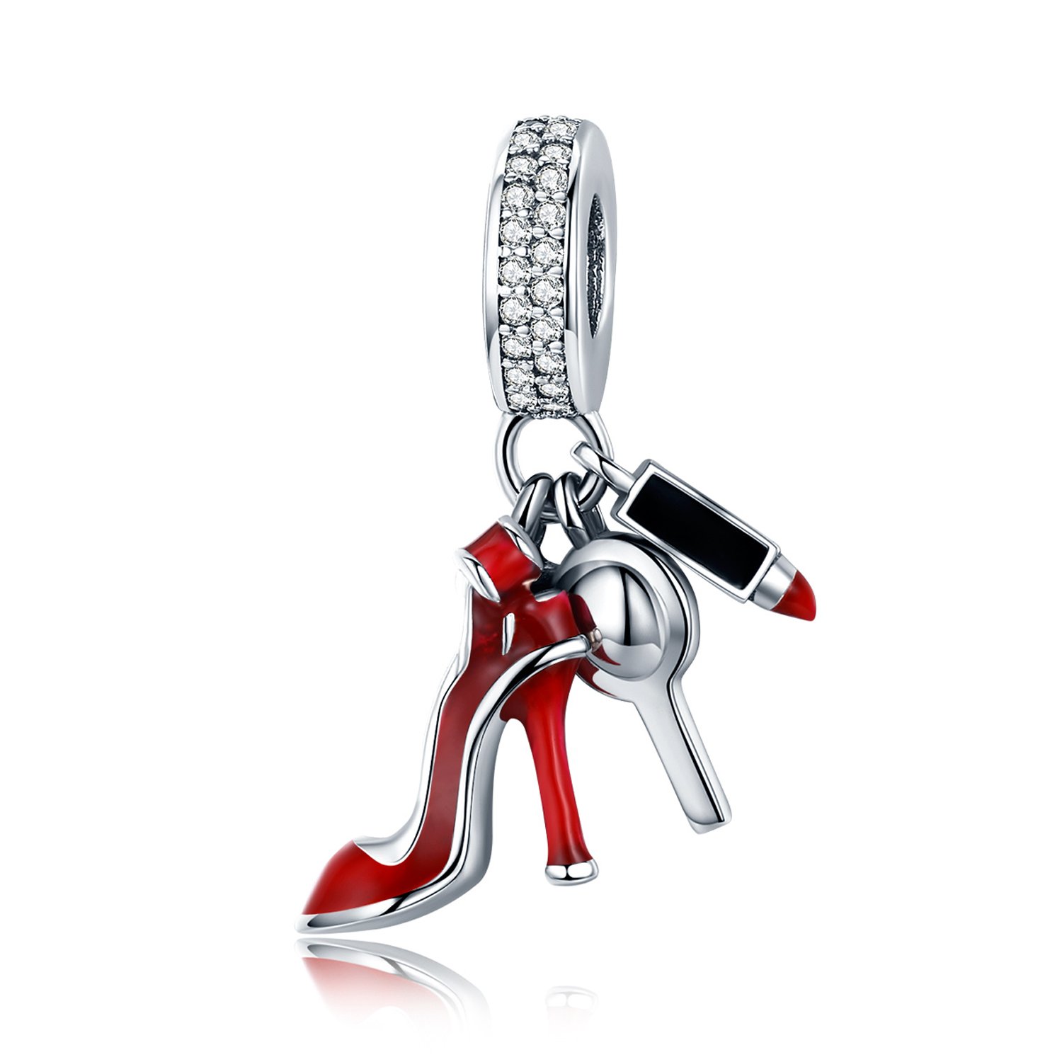 XOYOYZU 925 Sterling Silver High-Heeled Shoes Dangle Charms Clear CZ Charms Fit Snake Chain Bracelet and Necklace (Red shoes)