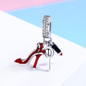 XOYOYZU 925 Sterling Silver High-Heeled Shoes Dangle Charms Clear CZ Charms Fit Snake Chain Bracelet and Necklace (Red shoes)