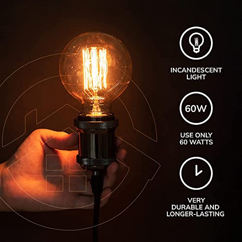 Basics Hardware Edison Light Bulb | Antique Vintage Style Light | Amber Warm Incandescent | (4 Globe Bulbs)