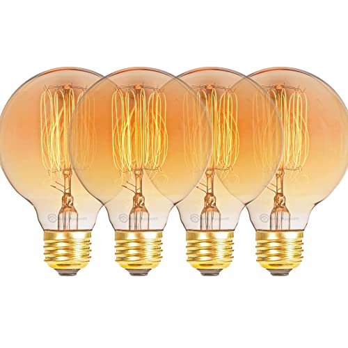 Basics Hardware Edison Light Bulb | Antique Vintage Style Light | Amber Warm Incandescent | (4 Globe Bulbs)