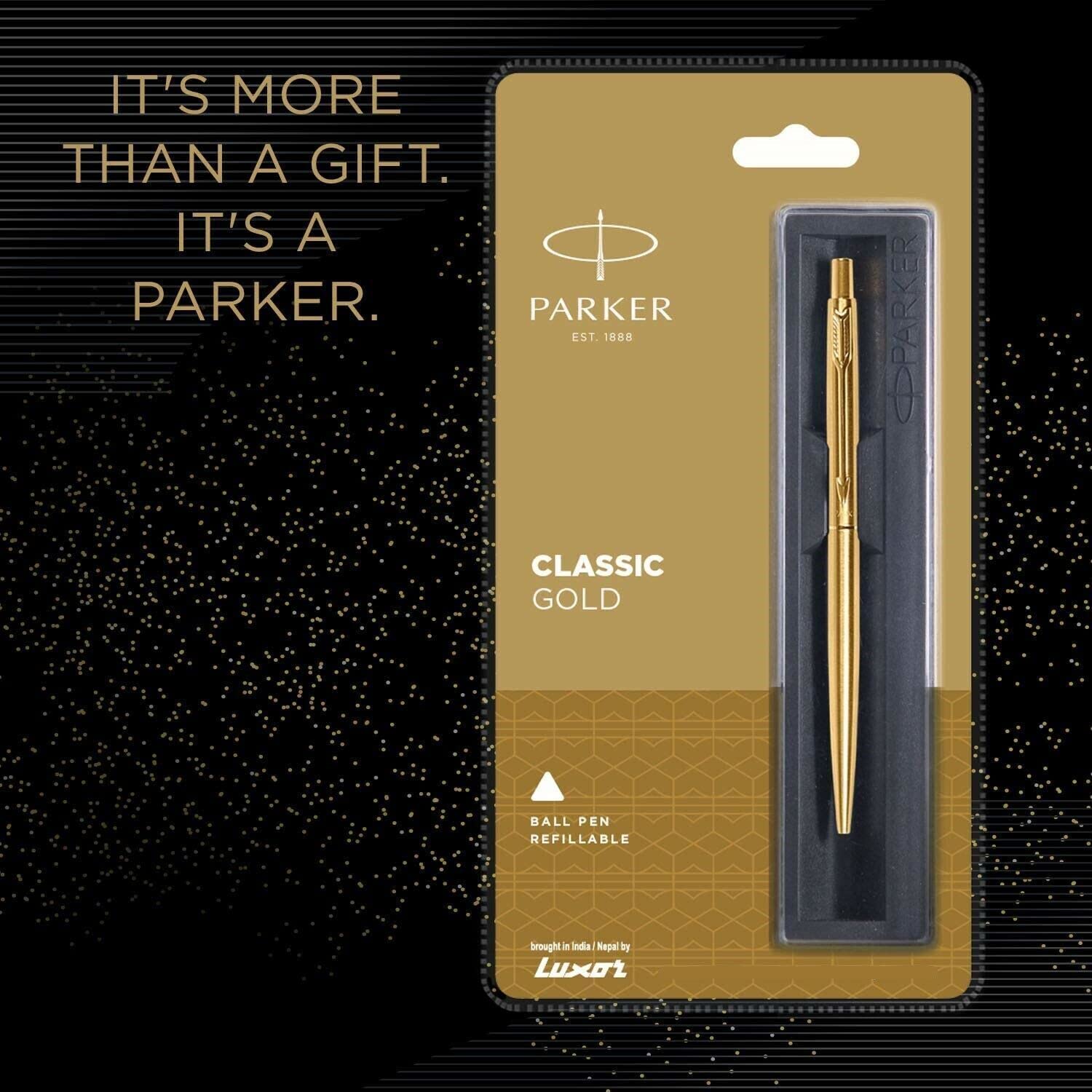 Parker Classic Gold GT Ball Pen, Black Ink, Medium Point, Gold Plated Body