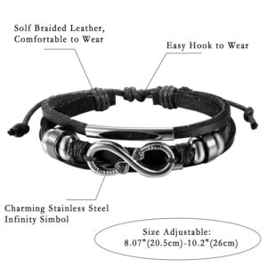 OIDEA Leather Braided CZ Endless Love Infinity Link Bracelets for Men Women,Black White