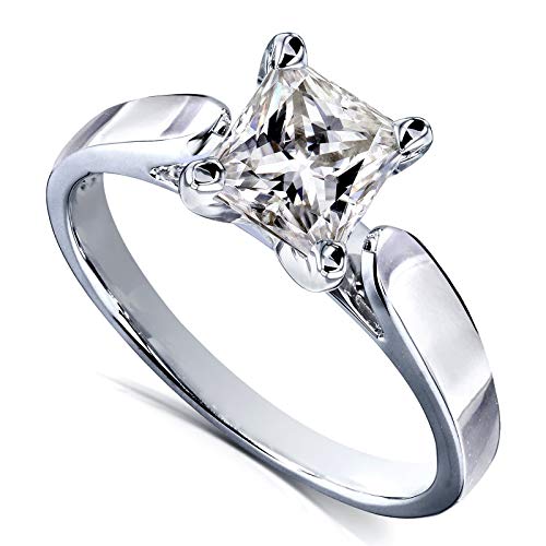 Kobelli Princess Moissanite Solitaire Peg Head Cathedral Engagement Ring 7/8 Carat 14k White Gold, 7