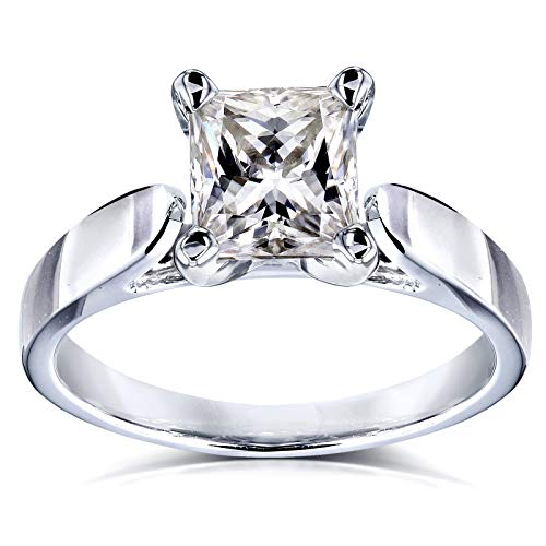 Kobelli Princess Moissanite Solitaire Peg Head Cathedral Engagement Ring 7/8 Carat 14k White Gold, 7