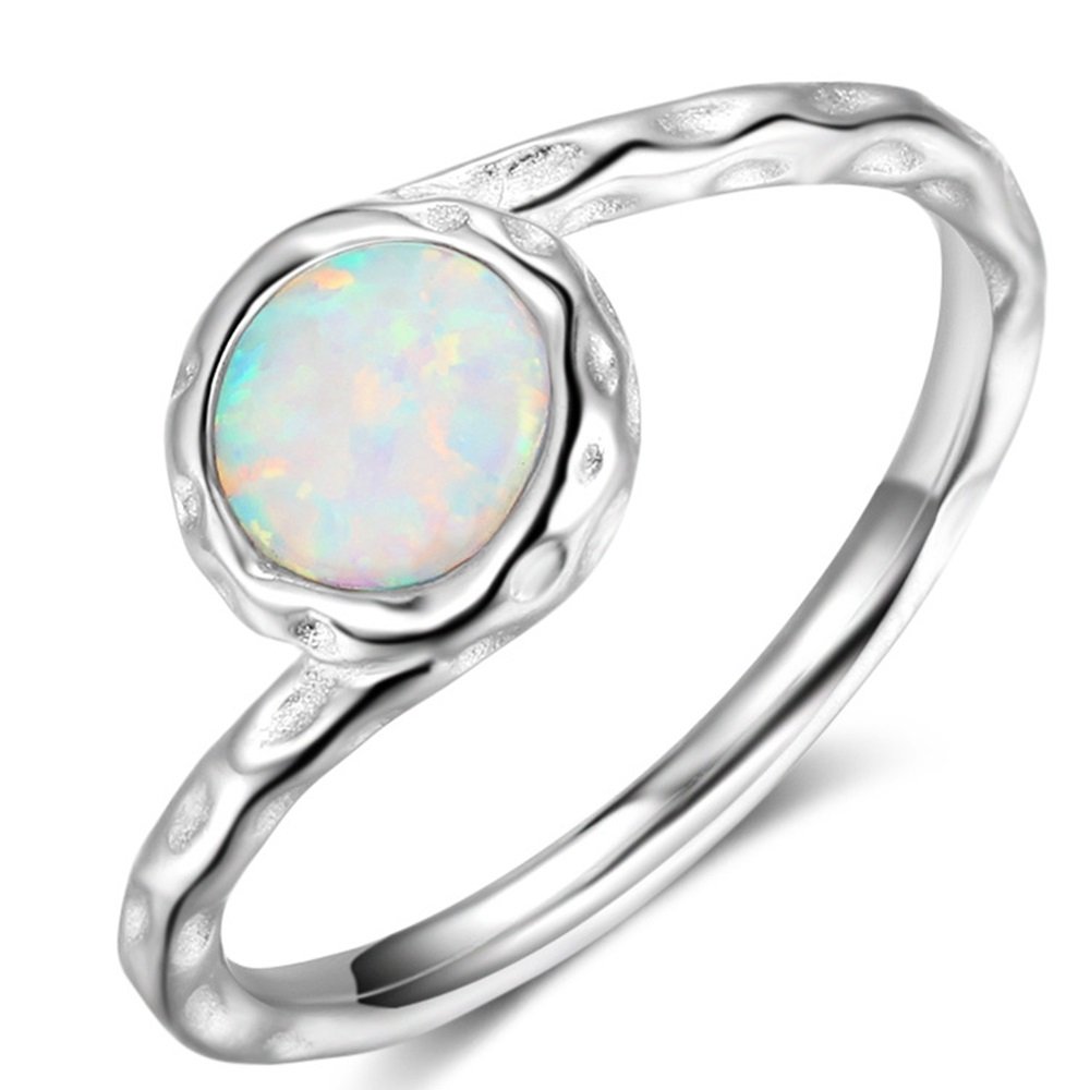 925 Sterling Silver Fire Opal Wedding Engagement Classical Solitaire Ring (Silver-Twisted, 7)