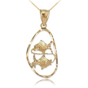 14K Yellow Gold Pisces Zodiac Sign DC Pendant (18.0)