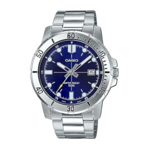 casio mtp-vd01d-2ev men's enticer stainless steel blue dial casual analog sporty watch